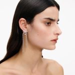 CRYSTAL BOW PEARL DANGLE EARRINGS - Image 2