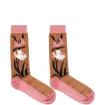 Pink cotton socks with flower intarsia