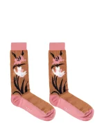 Pink cotton socks with flower intarsia