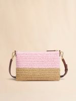 Pink and brown paper raffia Seaside pouch - Image 4