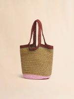 Burgundy and pink paper raffia Seaside hobo bag - Image 5