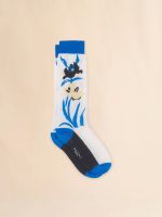 White cotton socks with flower intarsia
