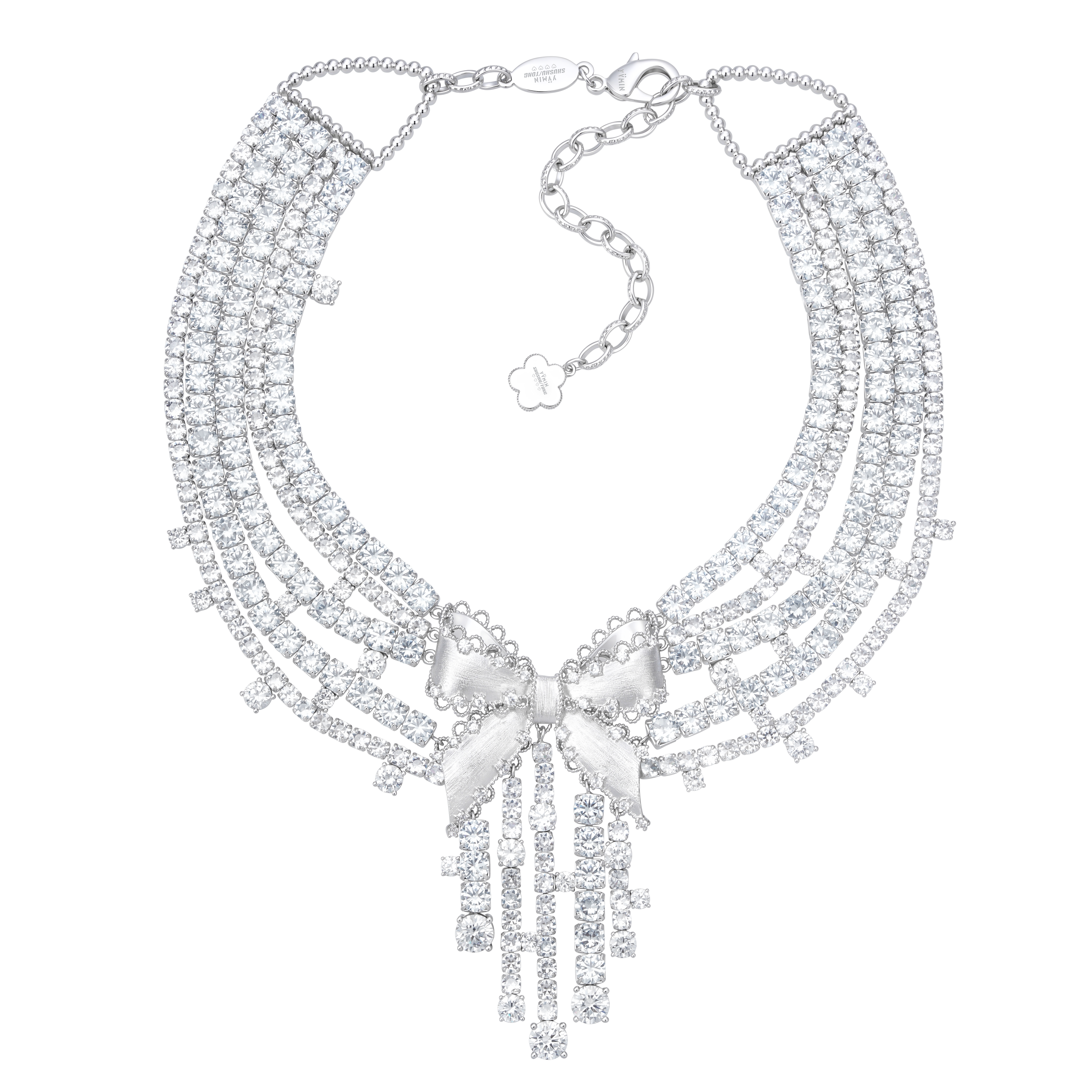 26399SLV00NN (2) Multi Layers Gemstone Tassel Necklace - Image 1